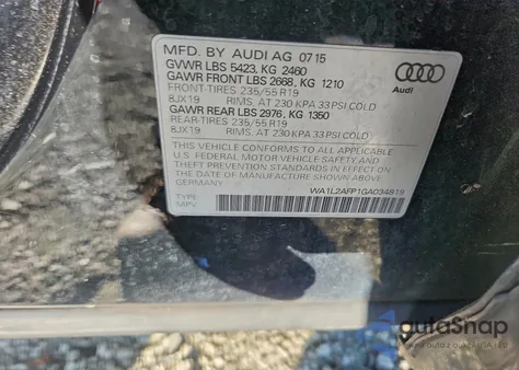 2016 Audi Q5 Premium Plus from USA, damaged, VIN WA1L2AFP1GA034819